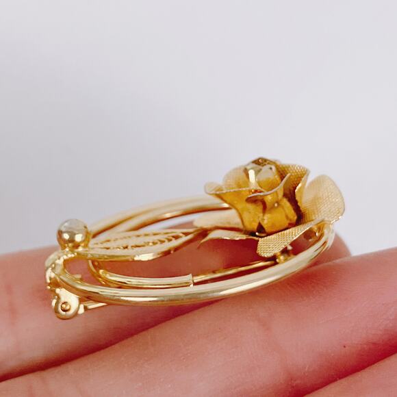 VTG Signed Sarah Coventry Mesh Rose Brooch Gold Tone Filigree Mid Century Pin - Picture 5 of 8